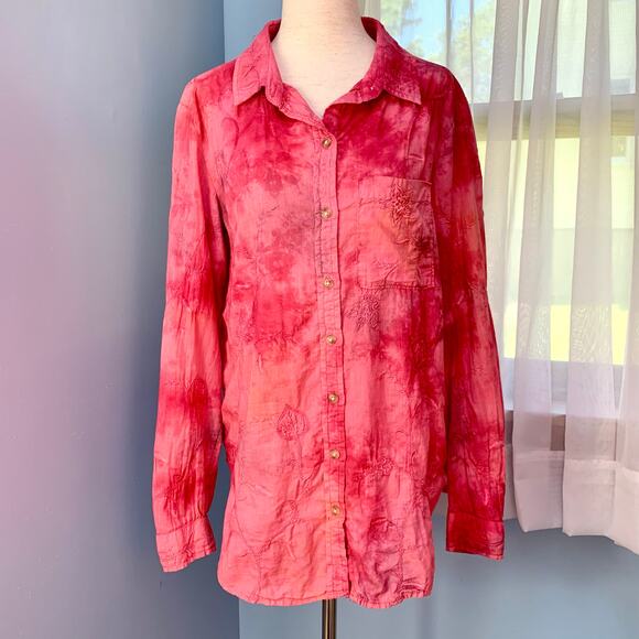 Anthropologie Pilcro Pink Tie-Dye Button Down with Embroidery Size XS - Picture 1 of 7
